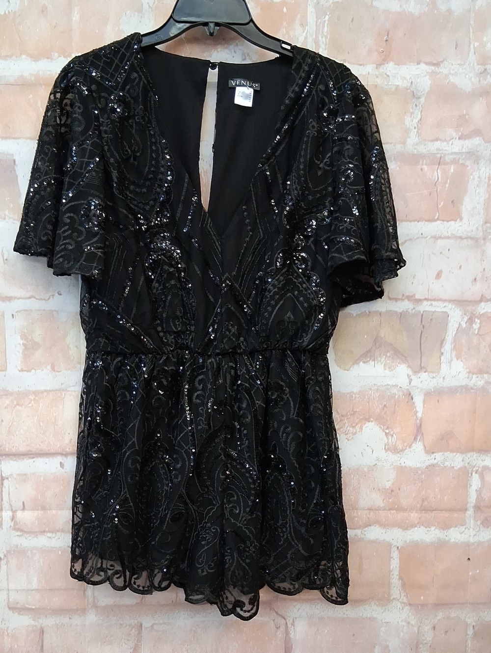 VENUS Black Sequin V-Neck Camisole Romper